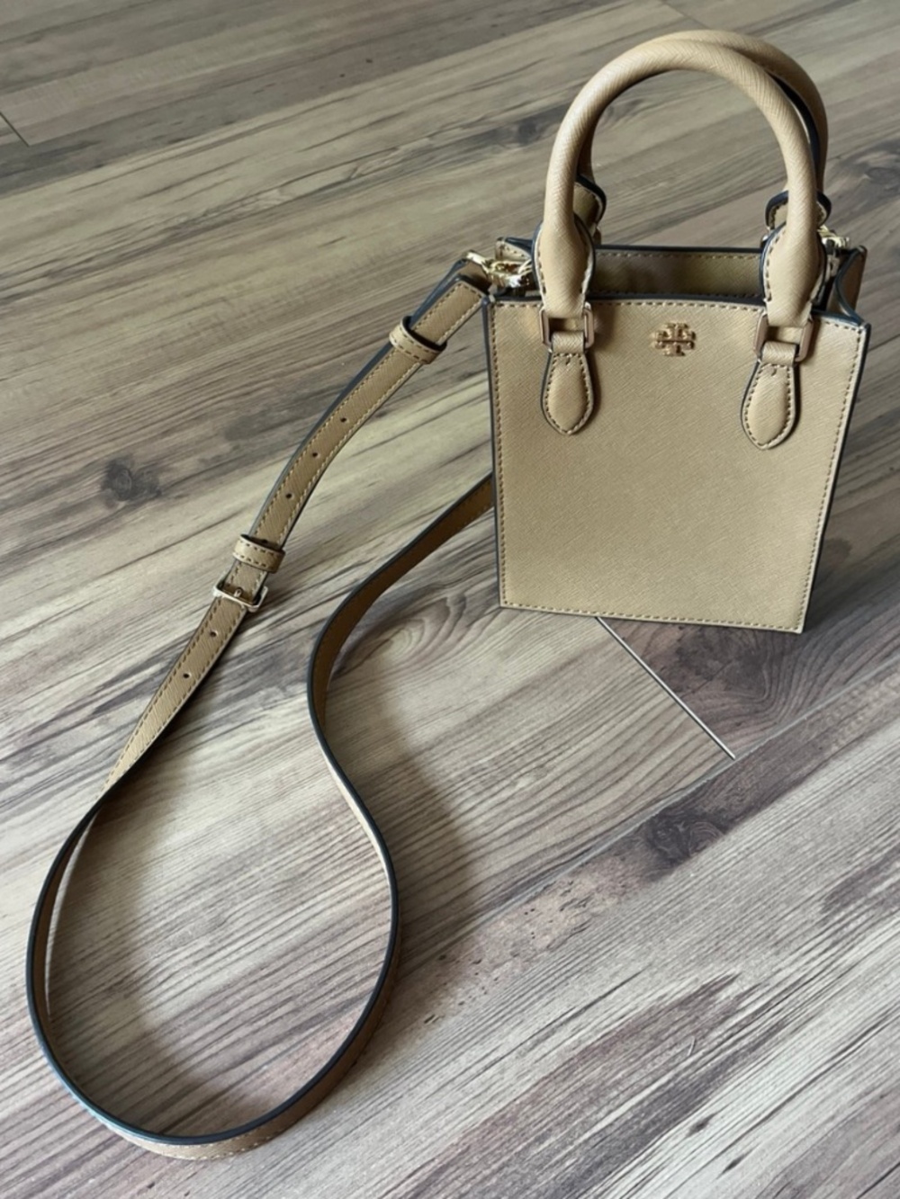 Tory Burch Emerson Tan Cardamom Mini Shopper Tote Crossbody Purse